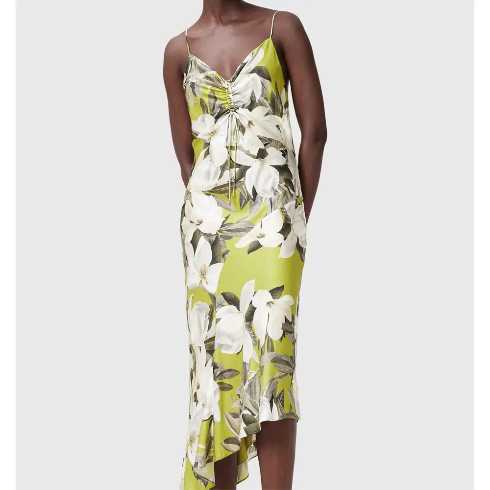 AllSaints Alexia V-Neck Drawstring Midi Slip Dress